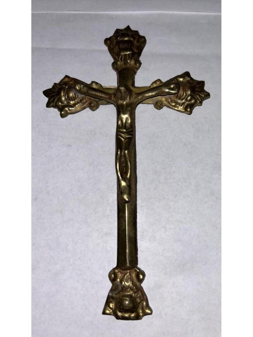 Vintage Brass Cross Vtg Crusifix 7" Religious Jesus Christian NRI